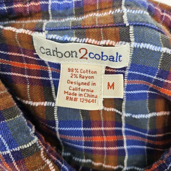 Carbon 2 Cobalt Shirt Mens Medium Button Up Short Sleeve Preppy Plaid Blue Red - Picture 9 of 10